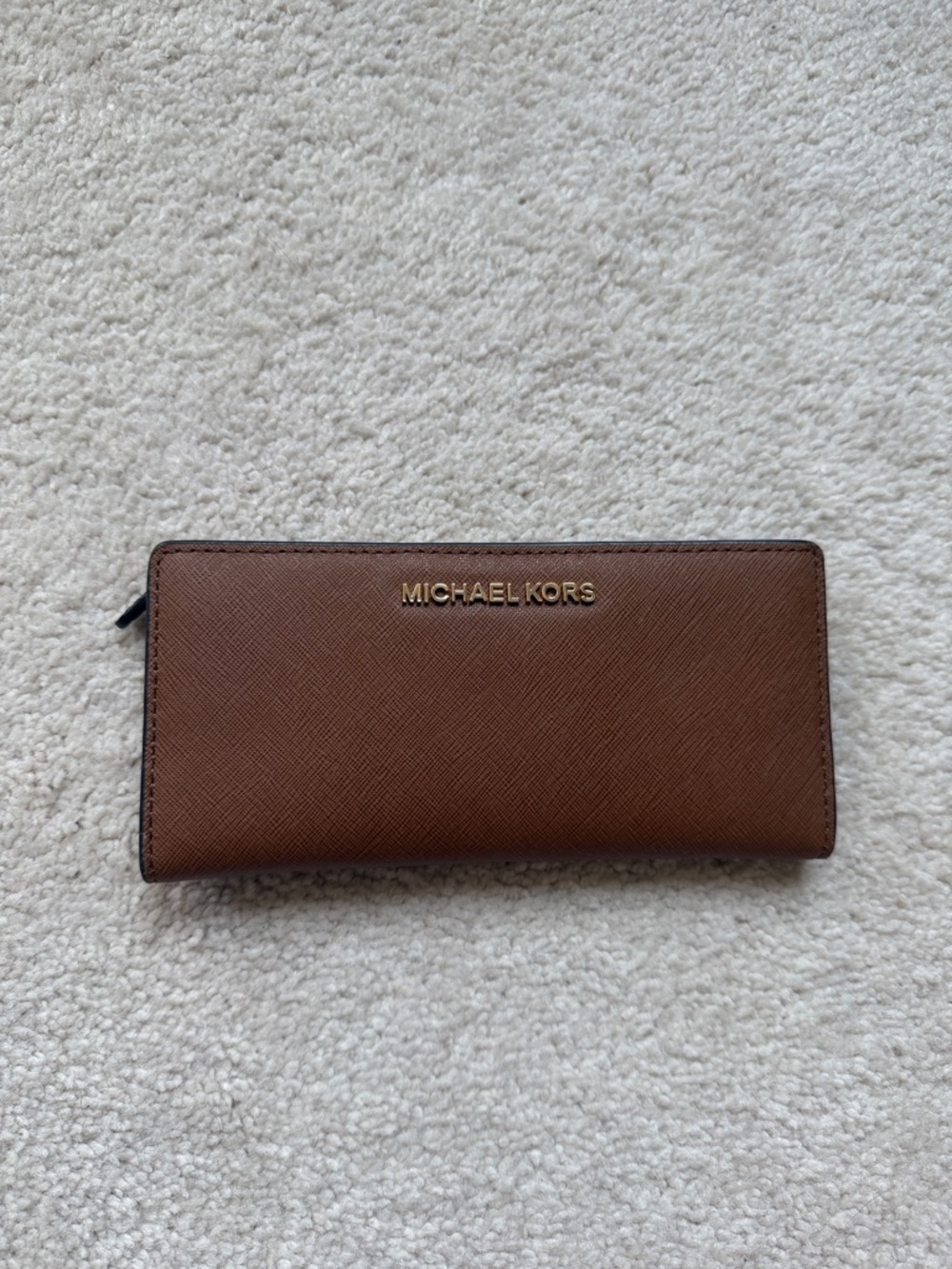 Michael Kors Brown Saffiano Leather Zip-Around Wallet with Gold Logo